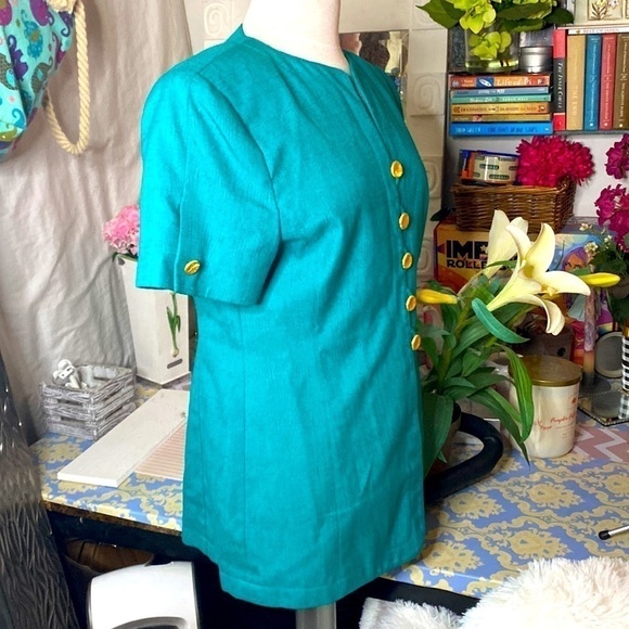 🌷 Casual Corner🌷 Vintage Turquoise Gold Button Blazer & Skirt Set Petite - Picture 7 of 10